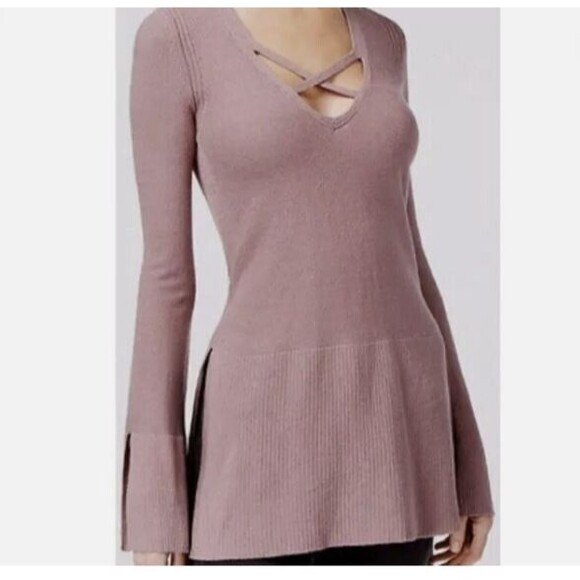 Free People Sweater Crisscross Tunic Long Sleeve Knit Purple Size XS - Picture 2 of 8